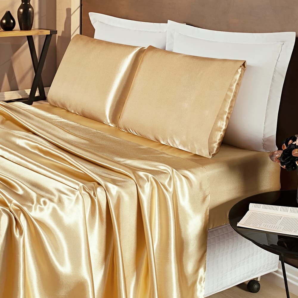Jogo de Cama Lençol Seda 4 Peças Cetim Charmousse Romantic Liso
