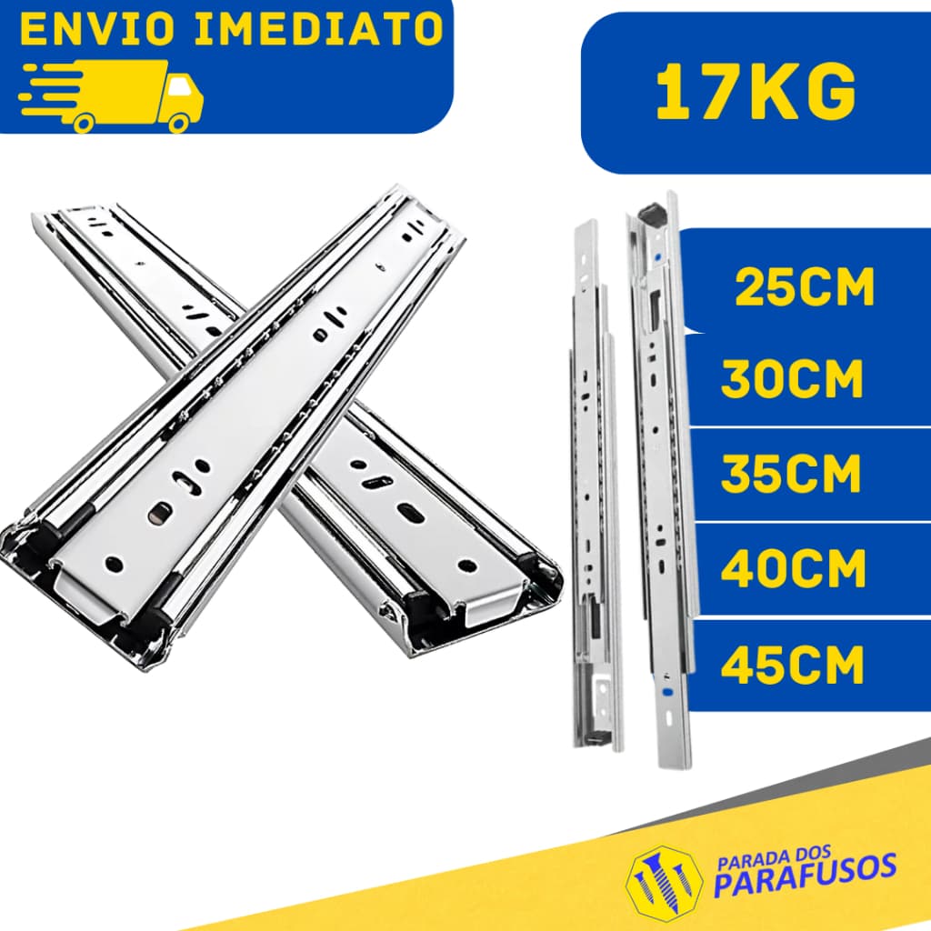 Par Corrediças de gaveta Trilho Telescópica Mini Light  | 25cm | 30cm | 35cm | 40cm | 45cm