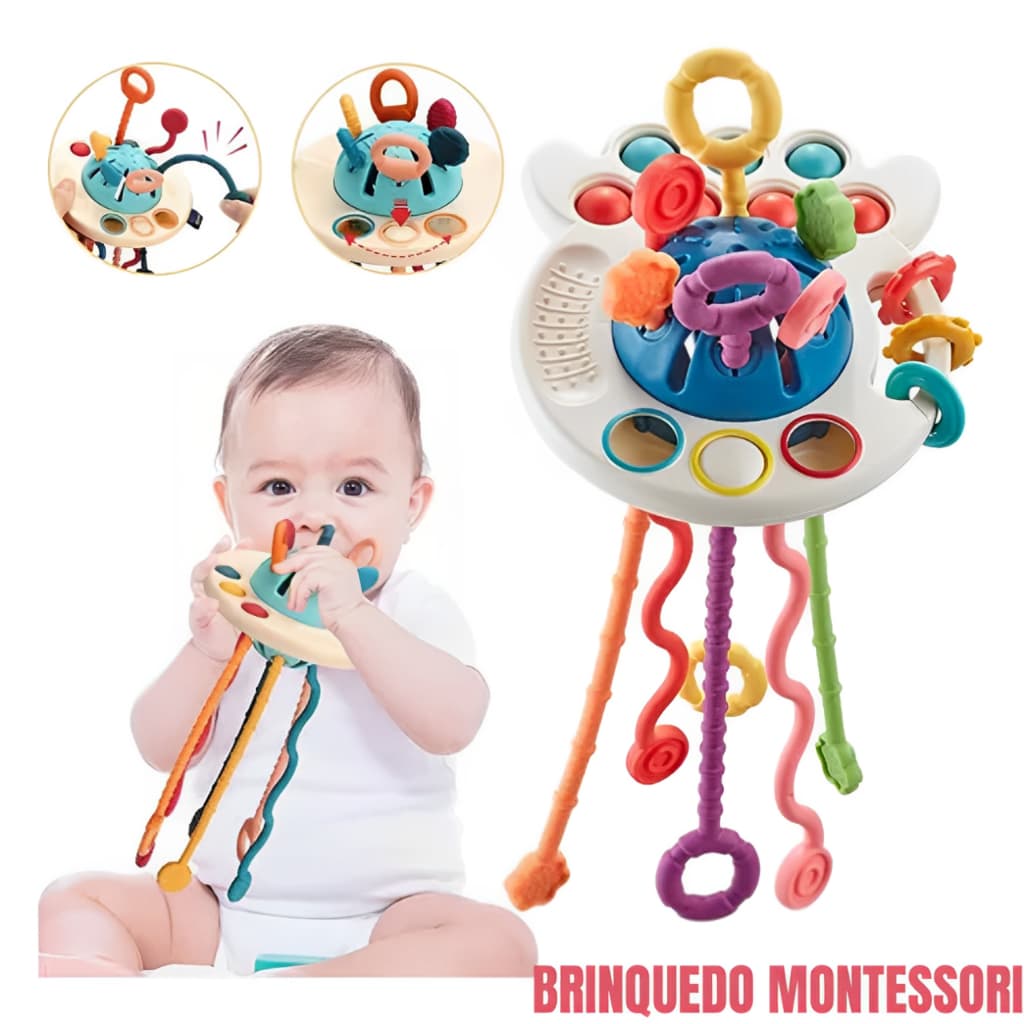 Chocalho Mordedor para Bebê Montessori Brinquedo Desenvolvimento Sensorial