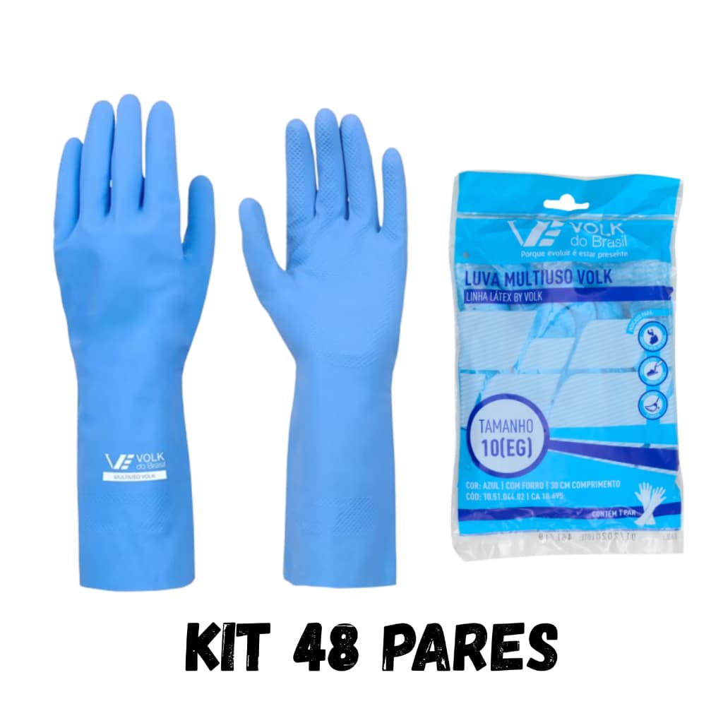 Kit 48 Pares Luvas Volk Do Brasil Multiuso Limpeza Doméstica Impermeável Louça Jardinagem Antiderrapante Antialergica