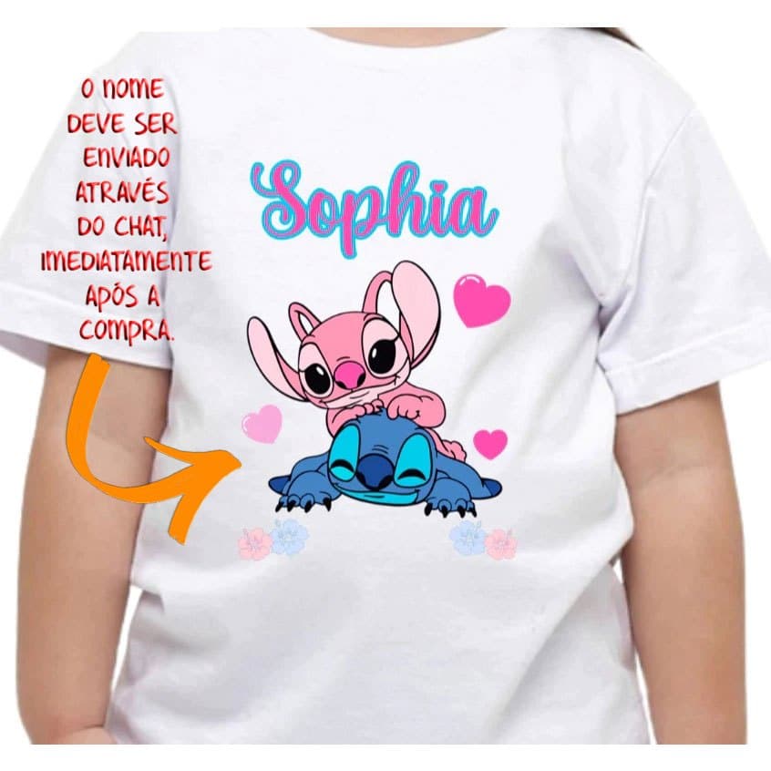 Camiseta Personalizada Stitch e Angel Apaixonados Com Nome