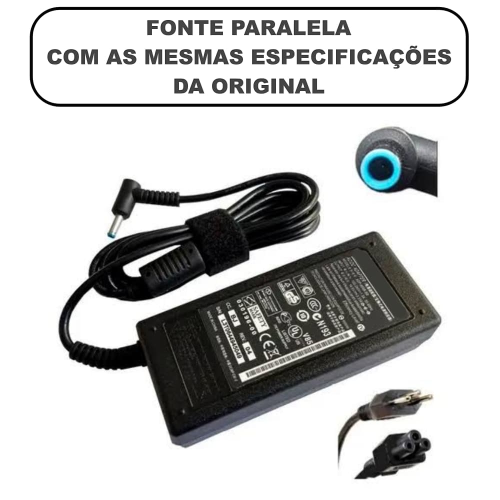 Fonte Notebook HP 19,5V x 3.33A – Plug 4.5 x 3.00mm - Fonte Carregador para Notebook - Plug Azul