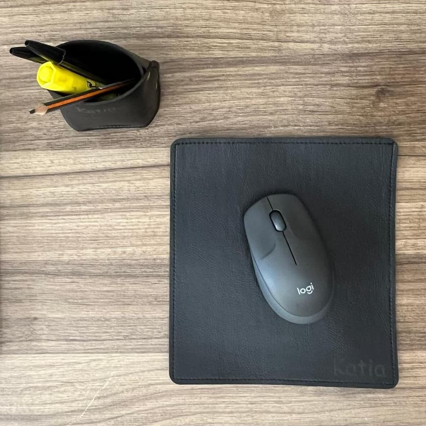 Kit Organizadores Premium 2 itens de Mesa Escritório Porta Caneta e Mouse Pad em Couro Ecológico