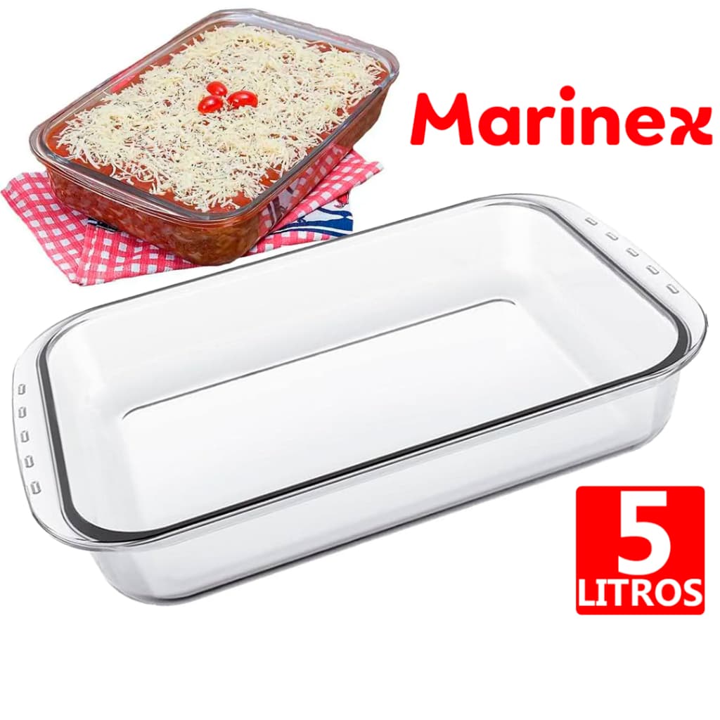 Assadeira Funda Retangular Lasanheira 5 Litros Vidro marinex  Resistente Travessa Grande Gourmet