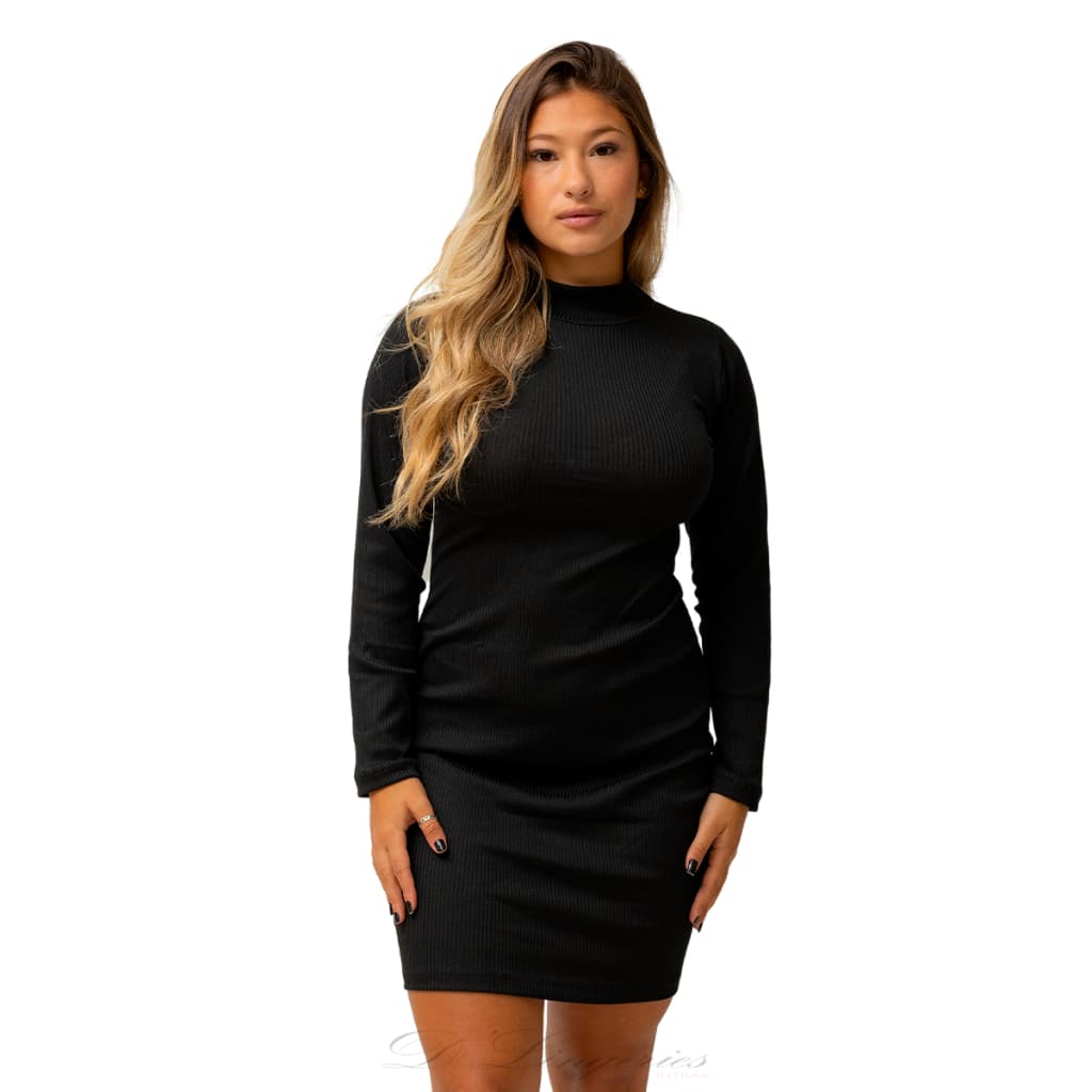 Vestido Midi Canelado Manga Longa Blogueira Feminino