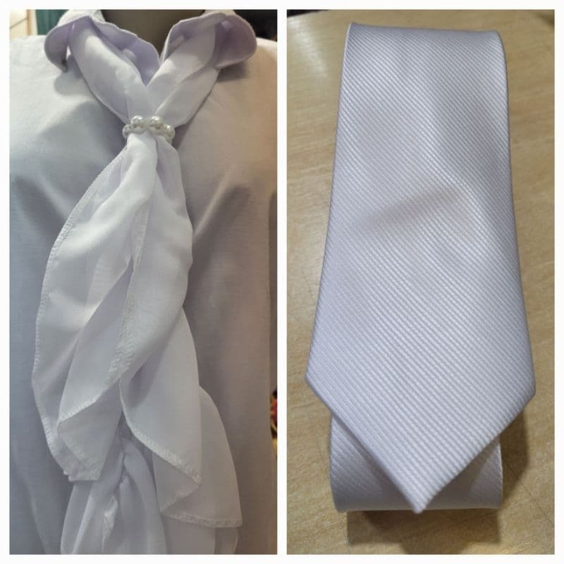 kit lenço branco e gravata branca com textura