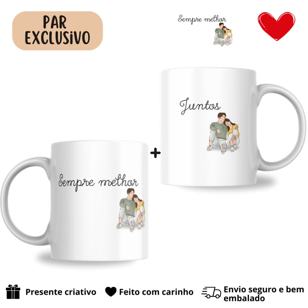 Kit Canecas Casal Personalizadas – Presente Criativo Dia dos Namorados – 2 Unid. 325ml