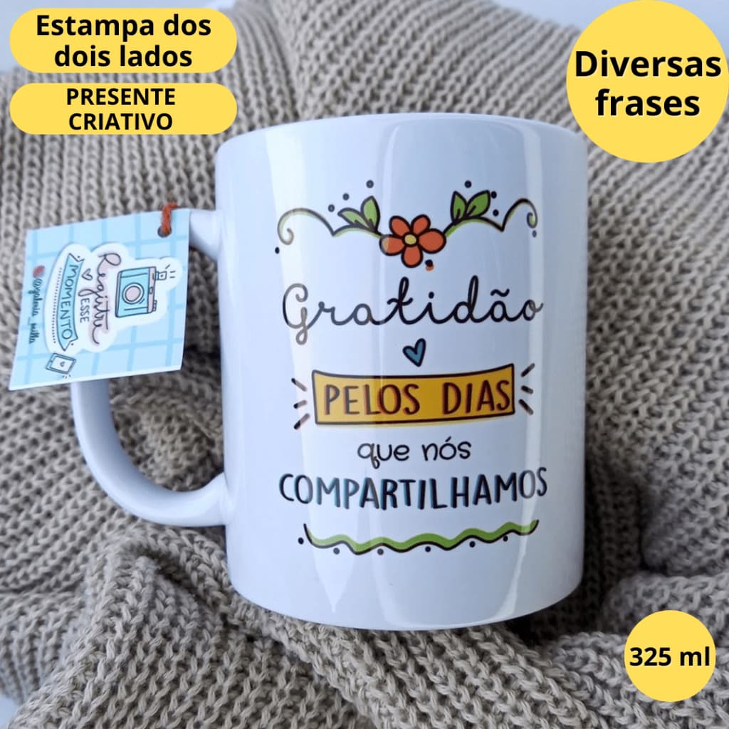 Caneca Gratidão Presente Criativo Motivacional | Caneca Personalizada 325ml Frases Positivas