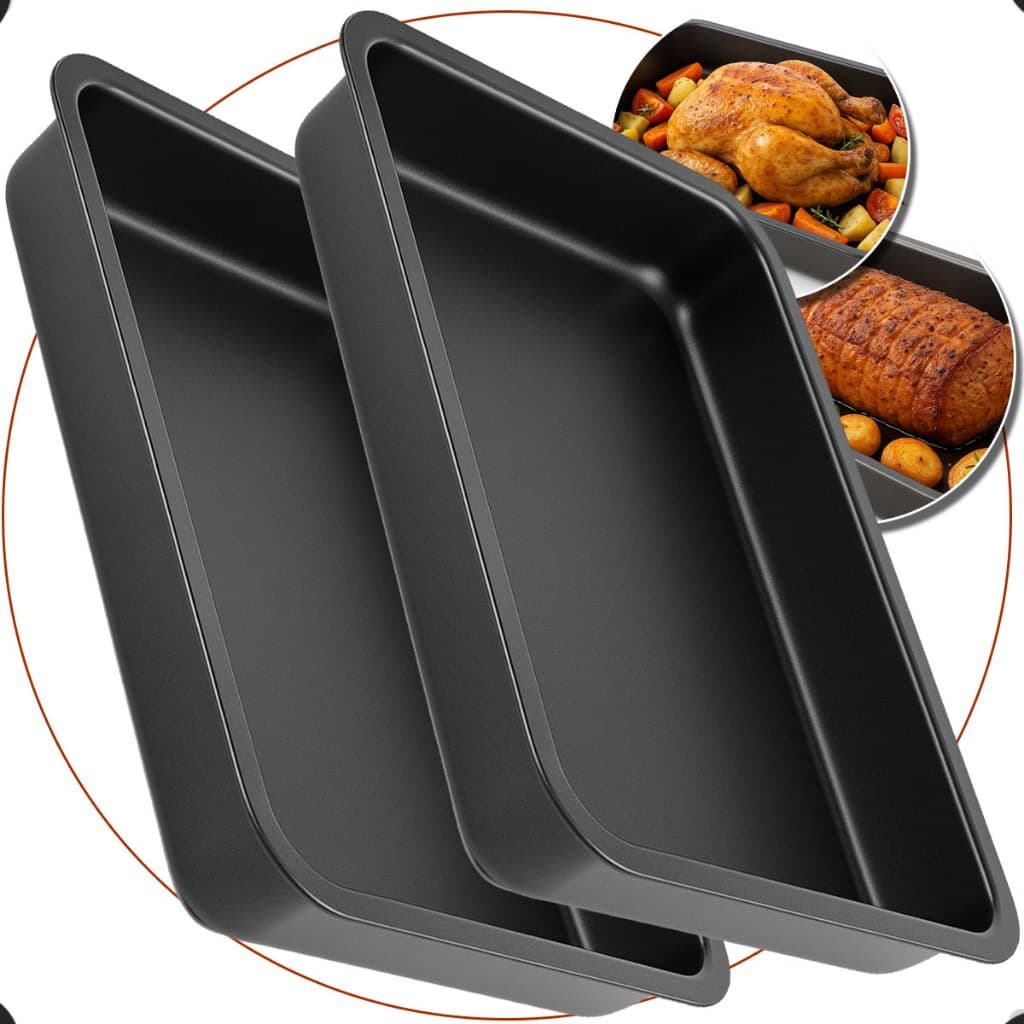 Combo 2 Assadeira grande Forma Retangular Antiaderente Alta Aço Carbono Não Gruda Pães Bolos Tortas