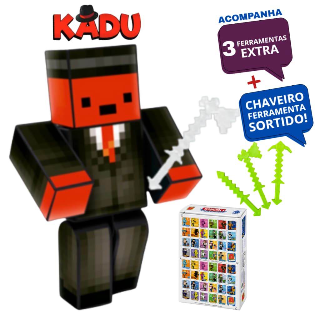 Boneco Gamer Youtuber Kadu 15cm + Ferramentas + Chaveiros + Jogo Memória original