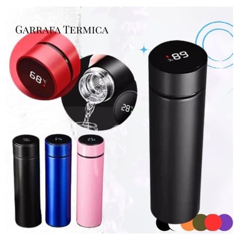 Garrafa Térmica Com Termômetro LED Display Aço Inox 500ml Mantém a Temperatura quente ou frio
