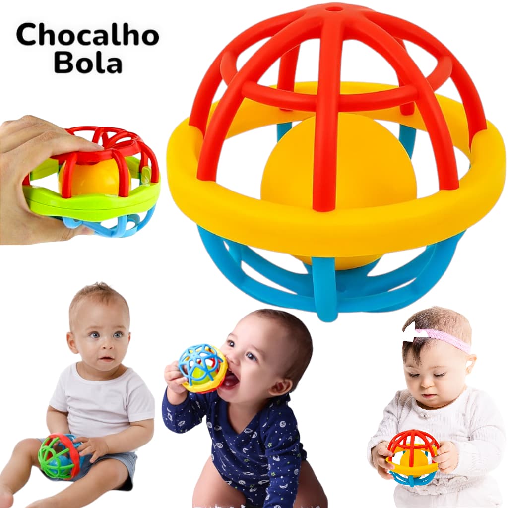 Chocalho Mordedor Para Bebês Bolinha Colorida Interativa E Divertida Cognitivo e Motor