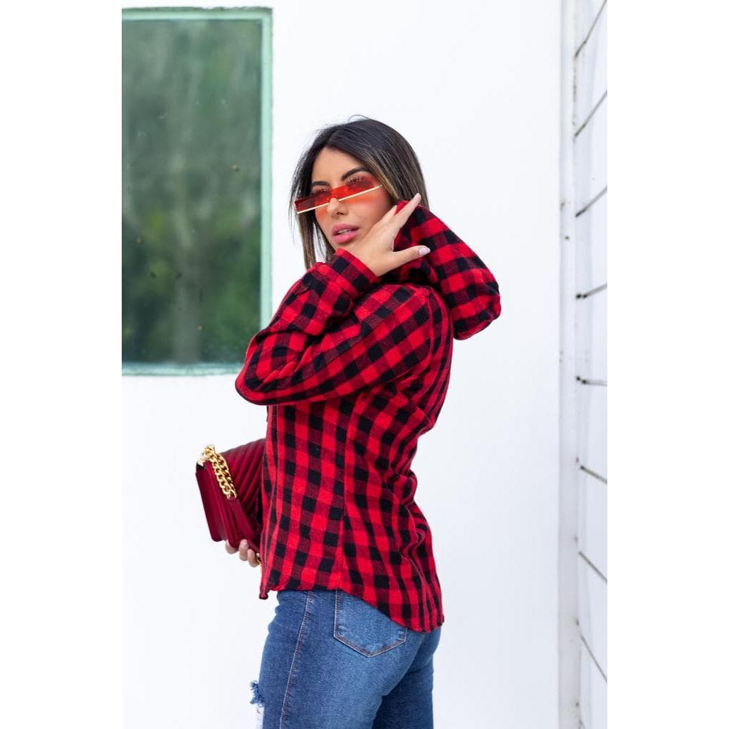 Blusa Camisa Feminina Xadrez Flanelada Com Touca