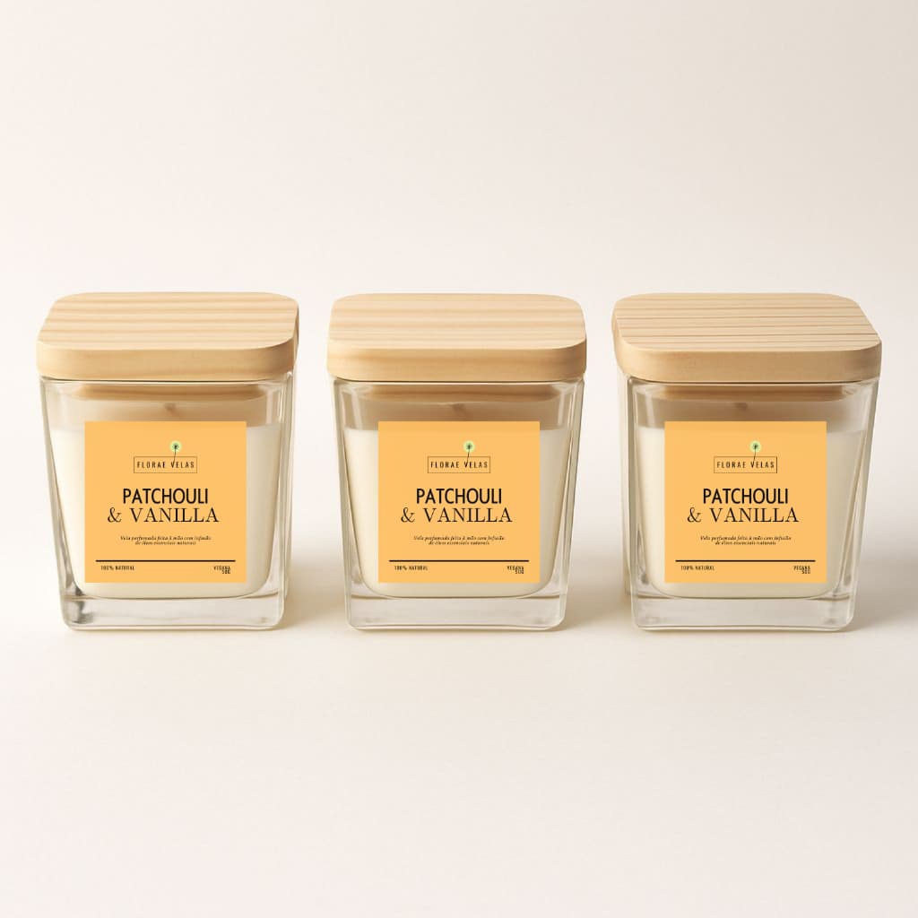 Vela Aromatica 50g Perfumada Decorativa Patchouli Vanilla Vegetal kit com 3 unidades