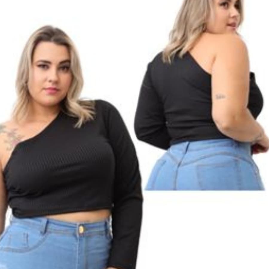 Cropped Uma Manga Canelado Moda Curvy - Plus Size