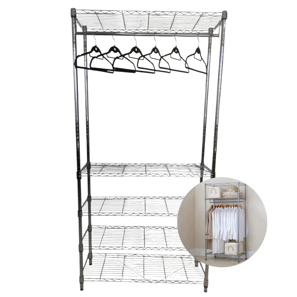Estante de Aço | Cabideiro | Arara 5 Prateleiras Ajustáveis | 90 L x 180 A x 35 C  | Gôndola | Loja de Roupa | Sapateira