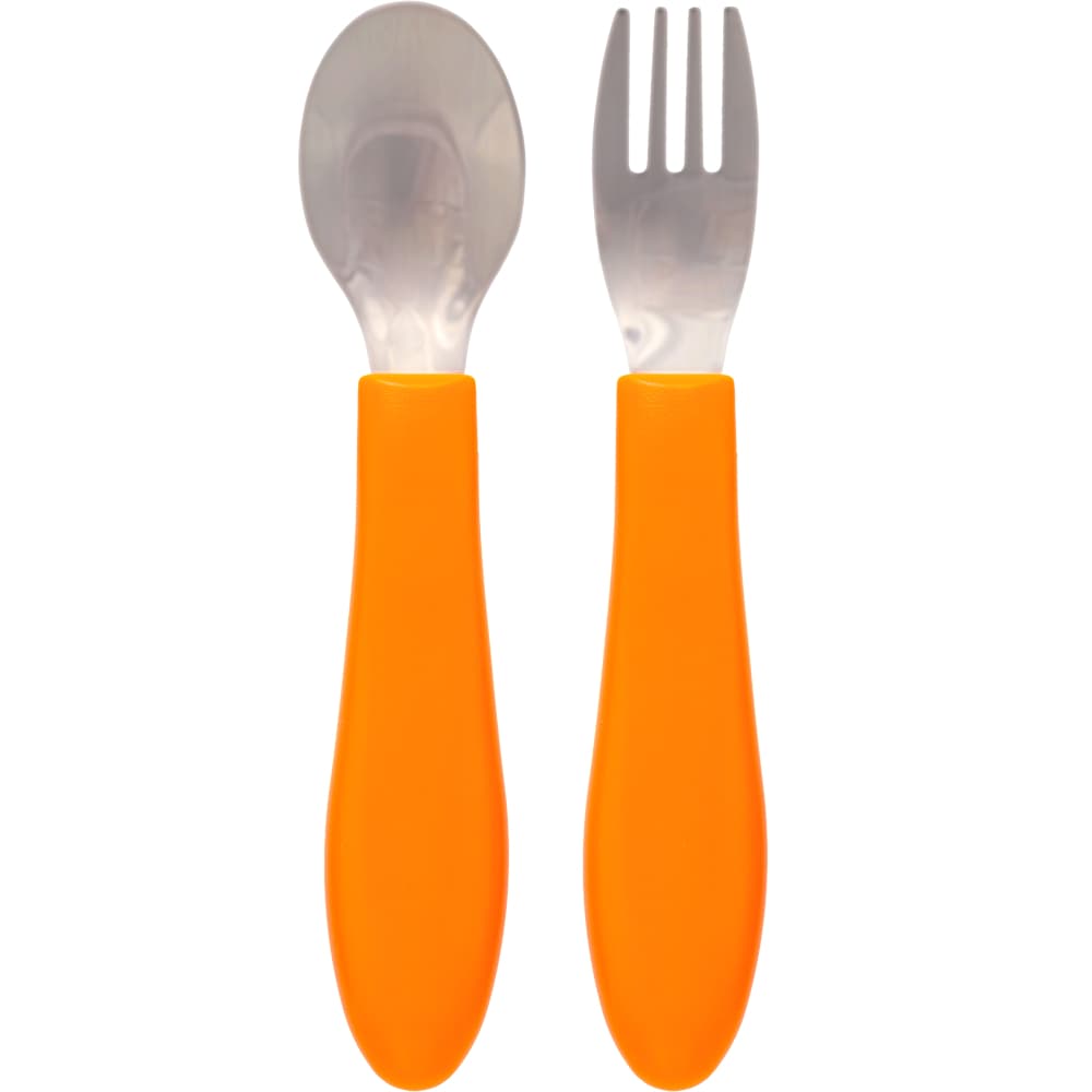 Kit Talheres Aço inox Buba Zoo Colher Garfo Alimentação Bebê Infantil Lançamento Laranja