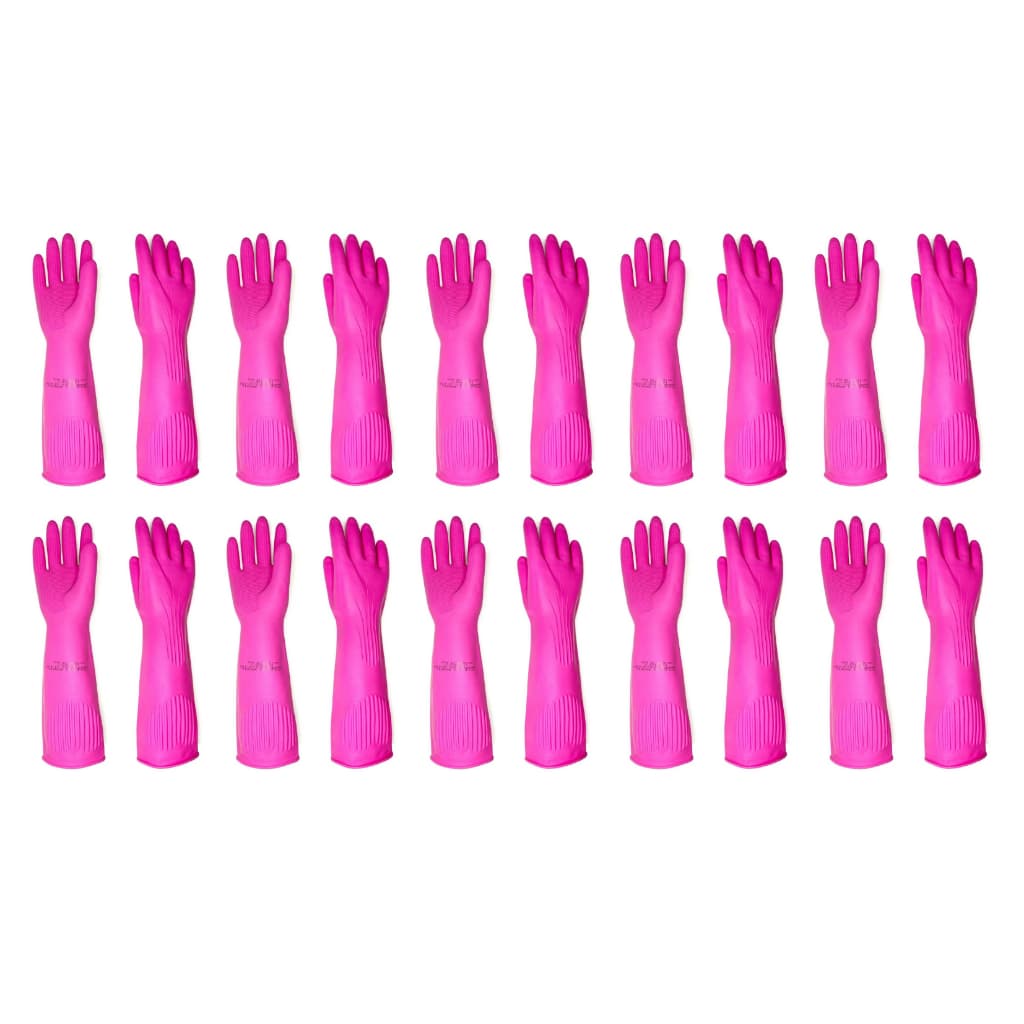 Kit 10 Luvas Ranhurada Antialérgica Punho Longo Rosa Forrada Jardinagem Paisagismo Antiderrapante Látex Pet Shop