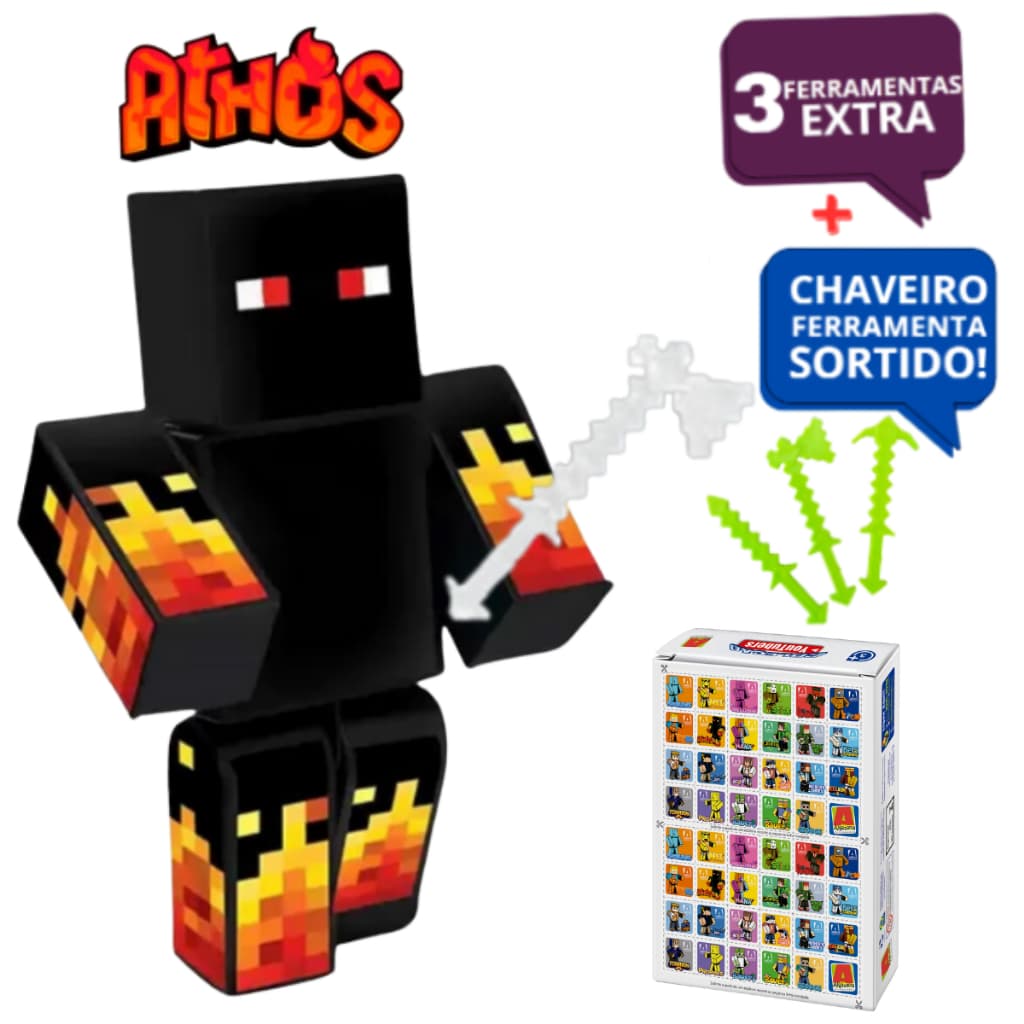 Boneco Gamer Athos 15cm + Ferramentas + Chaveiros + Jogo da Memória original articulado