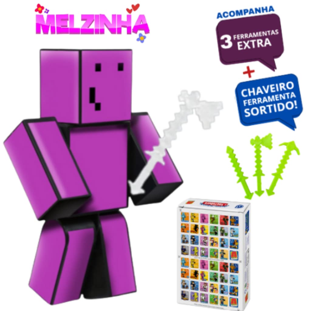 Boneco Youtuber Gamer  Melzinha 15cm Ferramentas + Chaveiro + Jogo Memoria
