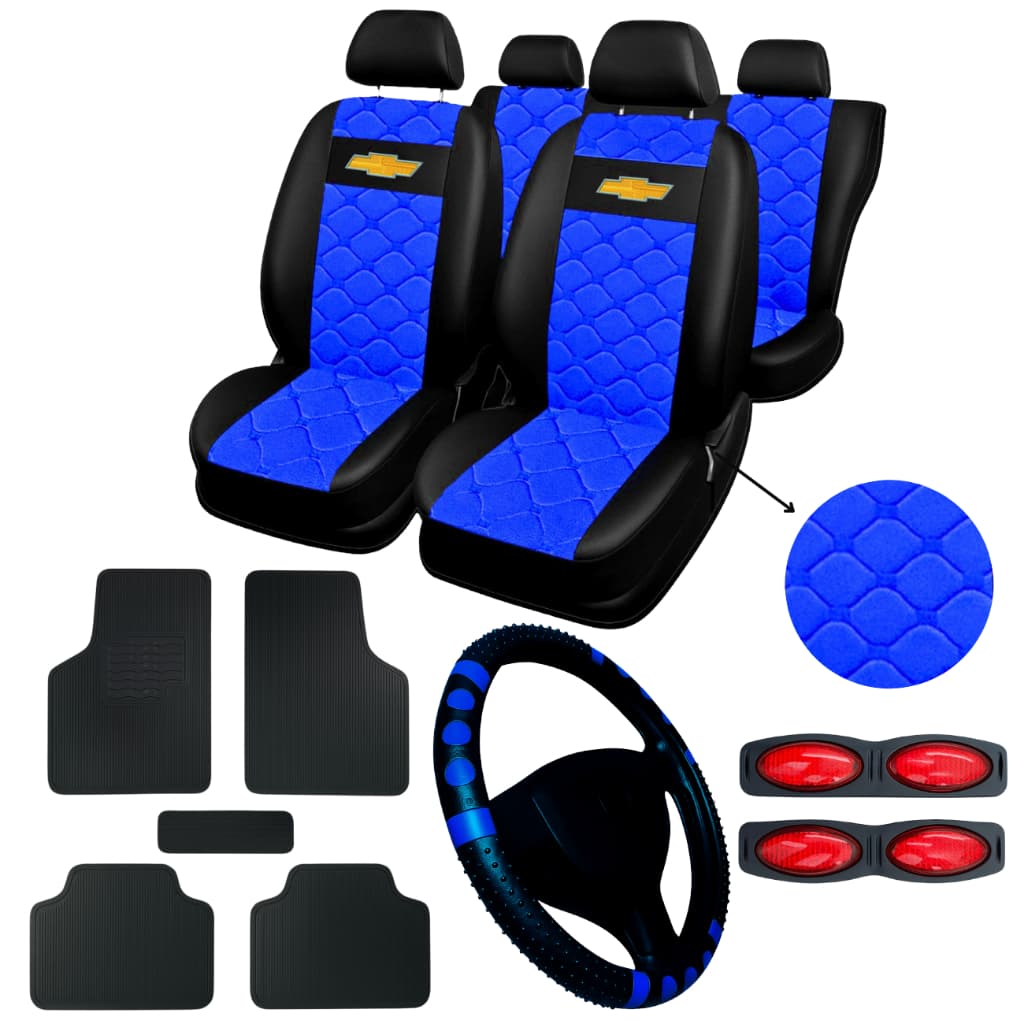 kit capa de banco de carro couro sintético + Tapetes Corsa Sedan Premium + Capa De Volante de carro