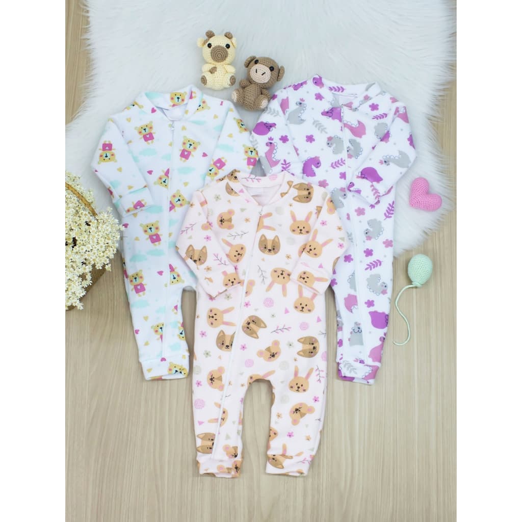 Conjunto Macacão Soft  Sortido Super Quentinho Mais  Naninha De Bichinho M Roupa de bebe Pijama