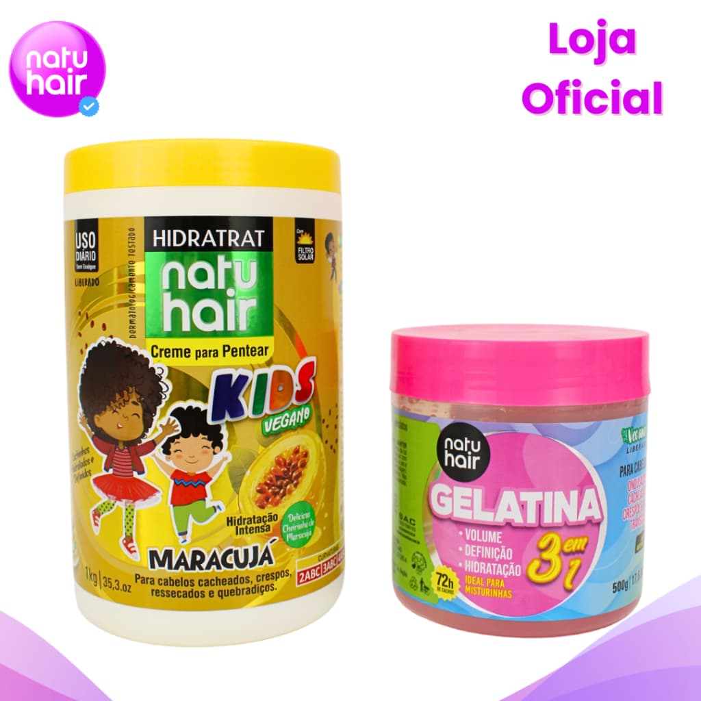 Kit Creme de Pentear Kids Maracujá + Gelatina modeladora de cachos 3 em 1 500g Ativador de Cachos
