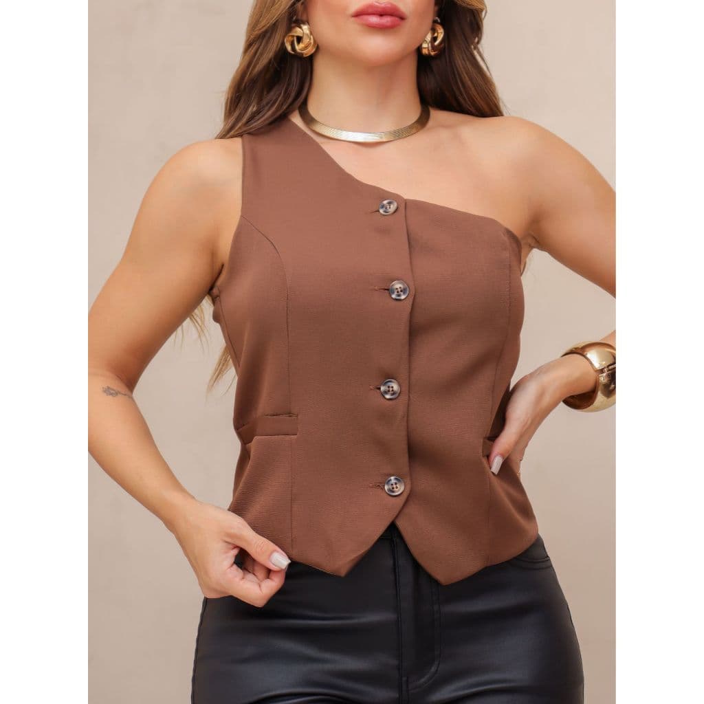 SM Cropped Feminino Com Botao mula manca nula Manga Um Ombro  Só - 062