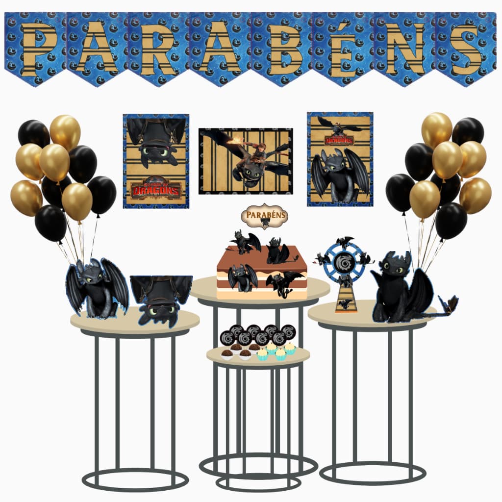 Kit festa em casa só um bolinho decoração aniversario Como treinar o seu dragão banguela