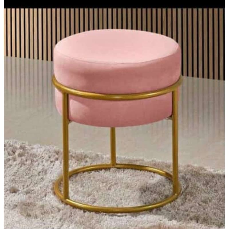 Puff Decorativo Redondo com Base Metálica Dourada Ibiza Rm Móveis