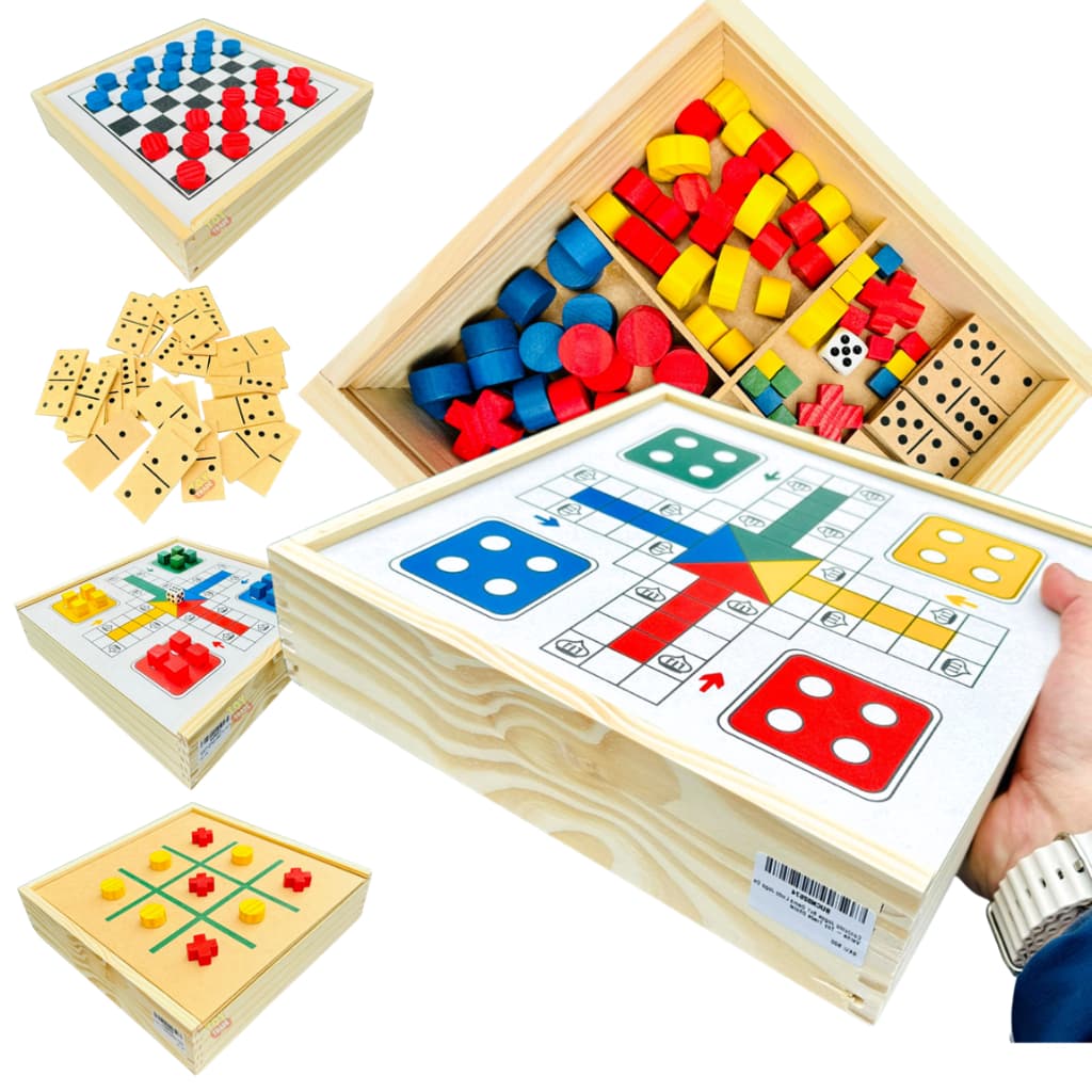 Jogos de Mesa 4x1 Dama, Ludo, Dominó, Jogo da Velha Jogos de Tabuleiro Caixa De Madeira Interativo