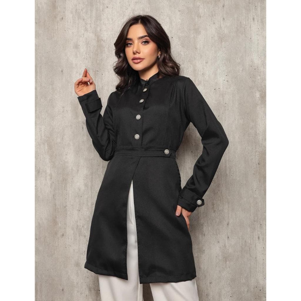 Jaleco Feminino Preto em Oxford com botão prata Julie  Gardenia Jalecos
