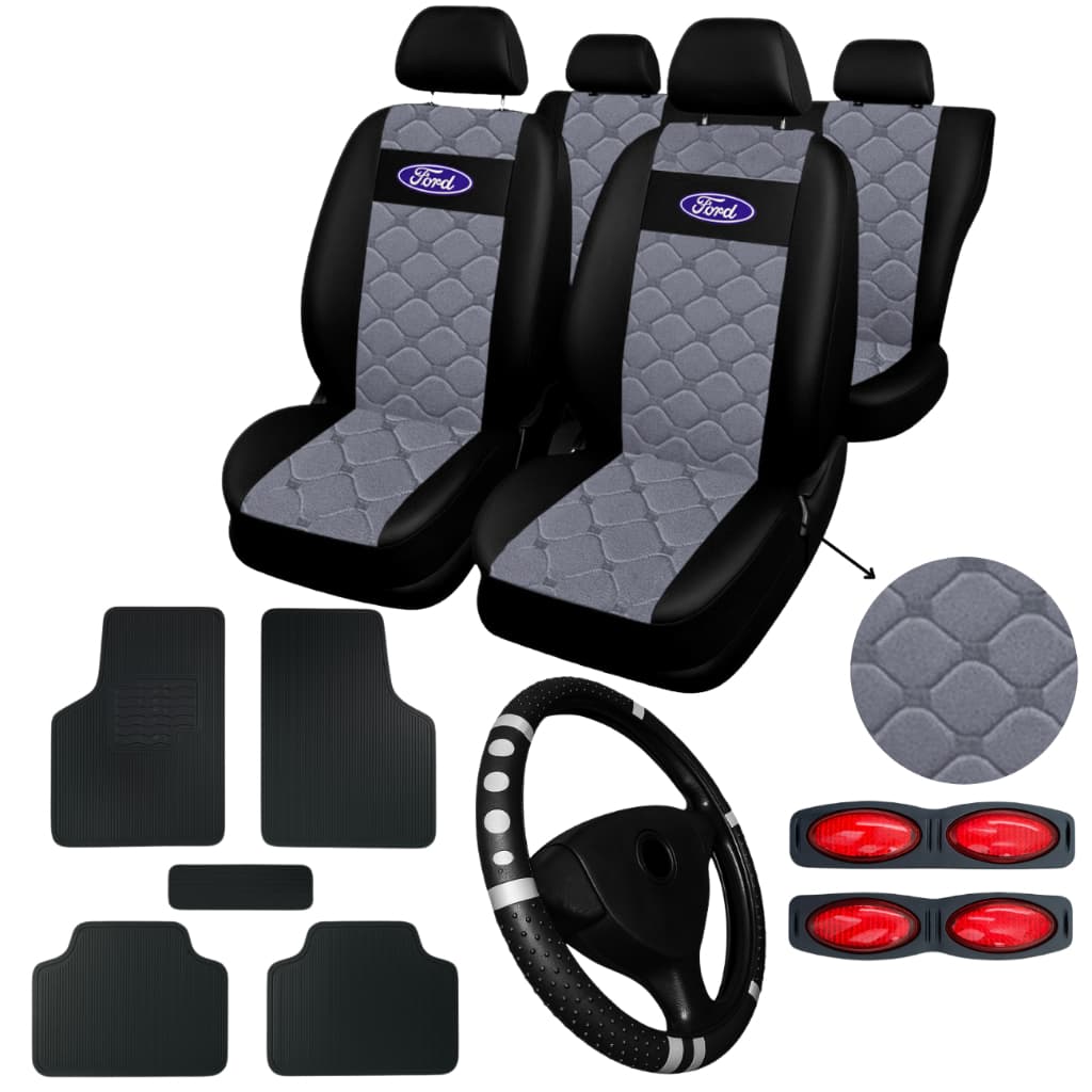 kit Capa Para Banco Automotivo Carro Couro Ford Impermeável + tapete de carro + capa de volante ford