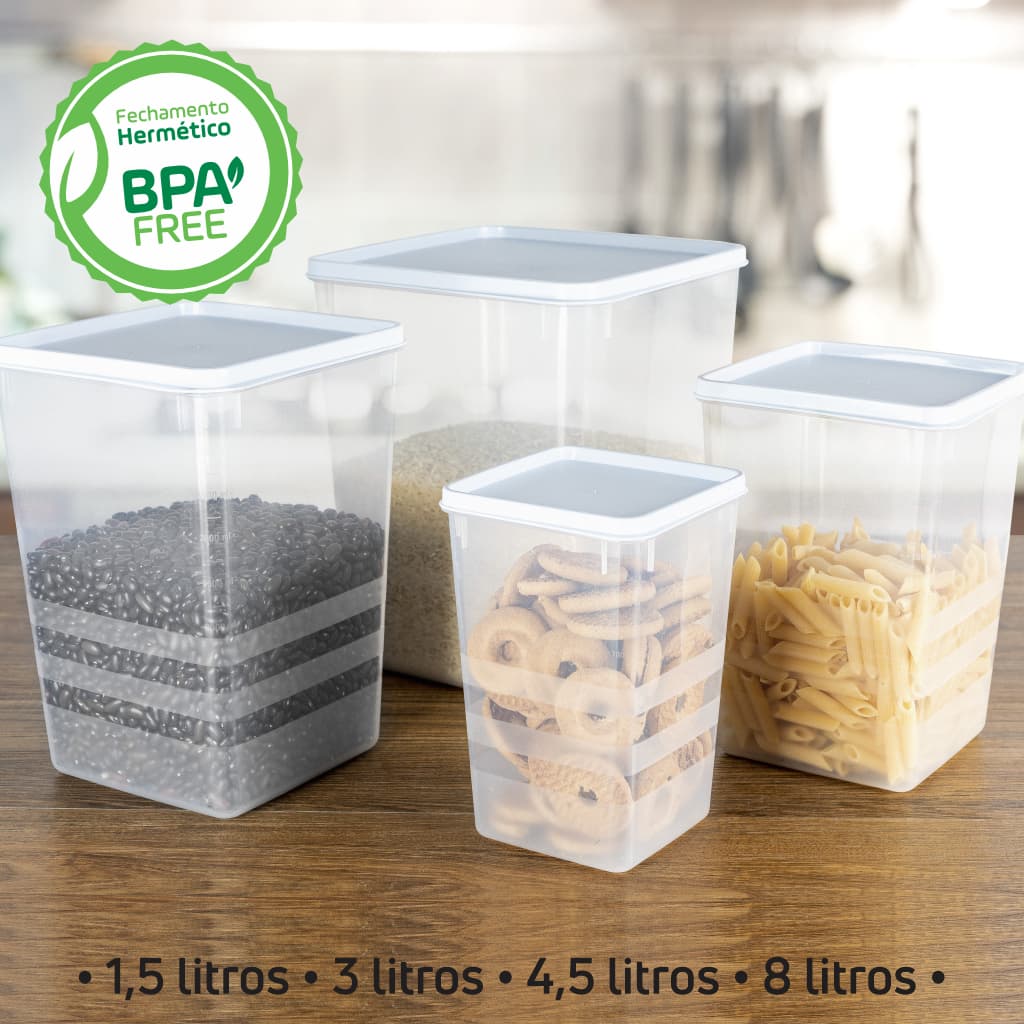 Kit Porta Mantimento 4 peças Hermético - Alves Plastic