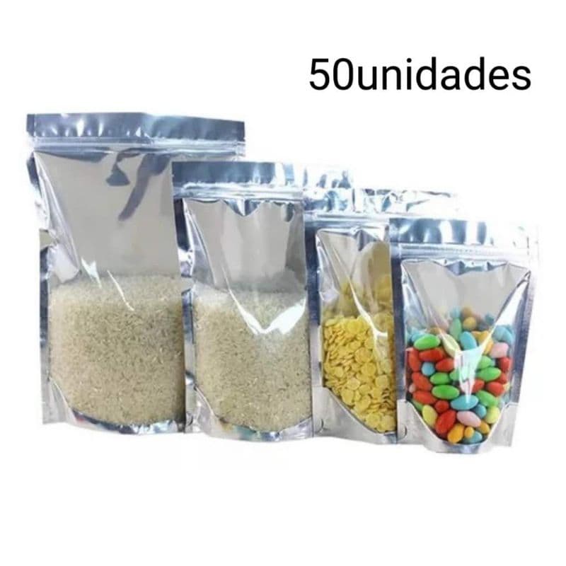 Saco Stand Up Pouch Metalizado Transparente Zip 20x30