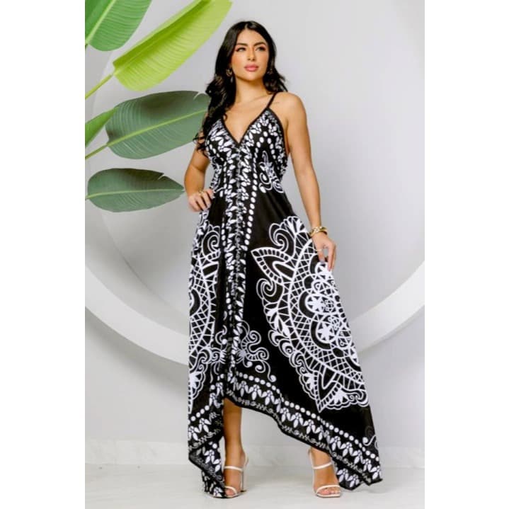 Vestido Lenço Indiano De Ponta Com Elástico Nas Costa
