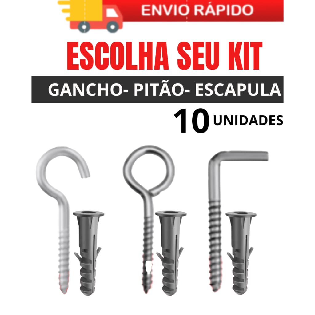 Gancho Parafuso Pitão Zincado com Bucha Escápula com Bucha 6mm 8mm 10mm Para Parede