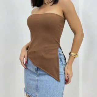 Blusa Tomara que Caia Feminina Assimétrica ribana Casual tendência 2025 Promoção