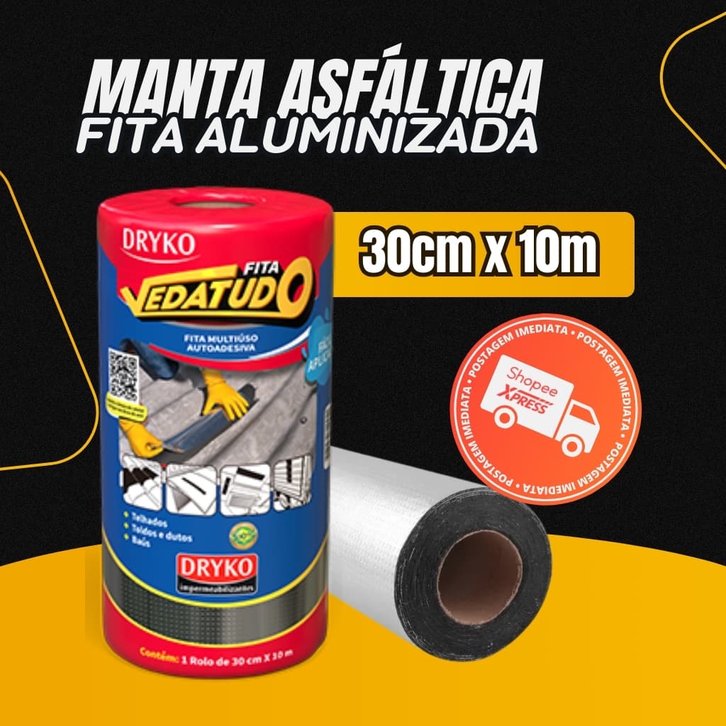 Manta Asfaltica Fita Vedatudo Autoadesiva Impermeabilizadora Aluminizada 30cm x 10m