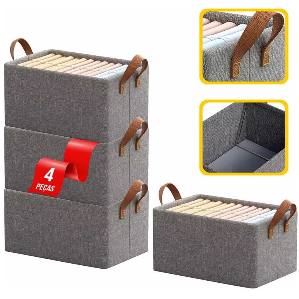Kit 4 Caixas Organizador Guarda Roupa Íntima Camisetas Calças Multiuso