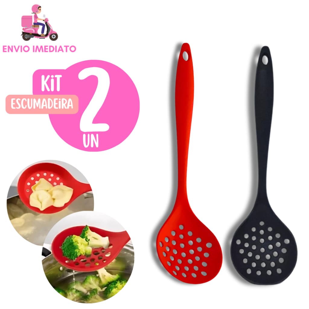 Kit 2 Escumadeira de Silicone  para Arroz Colher Vazada Furada Escumadeira Utensilio Cozinha Casa Restaurante