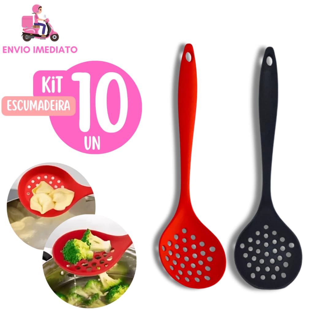 Kit 2 Escumadeira de Silicone  para Arroz Colher Vazada Furada Escumadeira Utensilio Cozinha Casa
