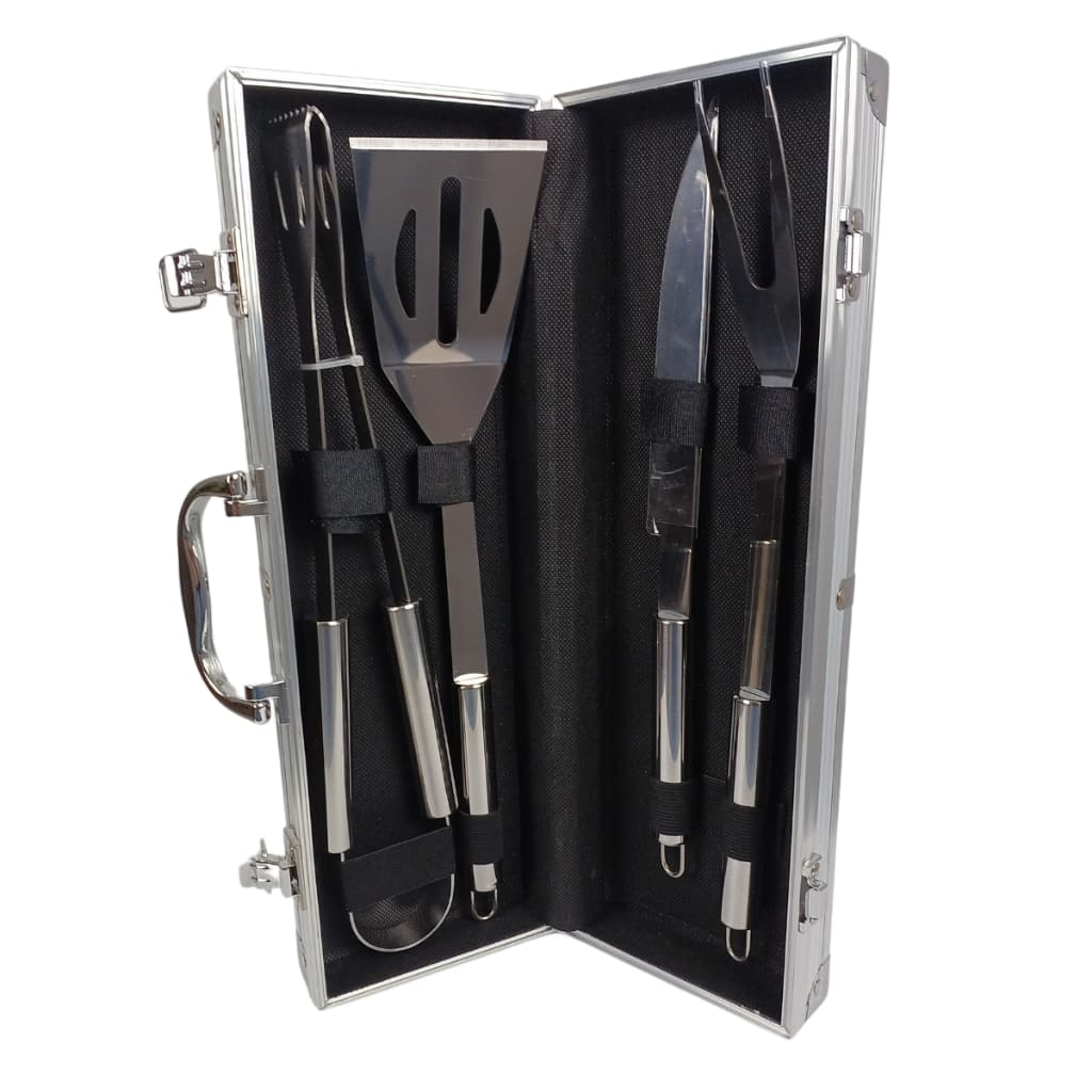 Kit Premium Churrasco - 4 Peças Faca Garfo Espátula Pegador