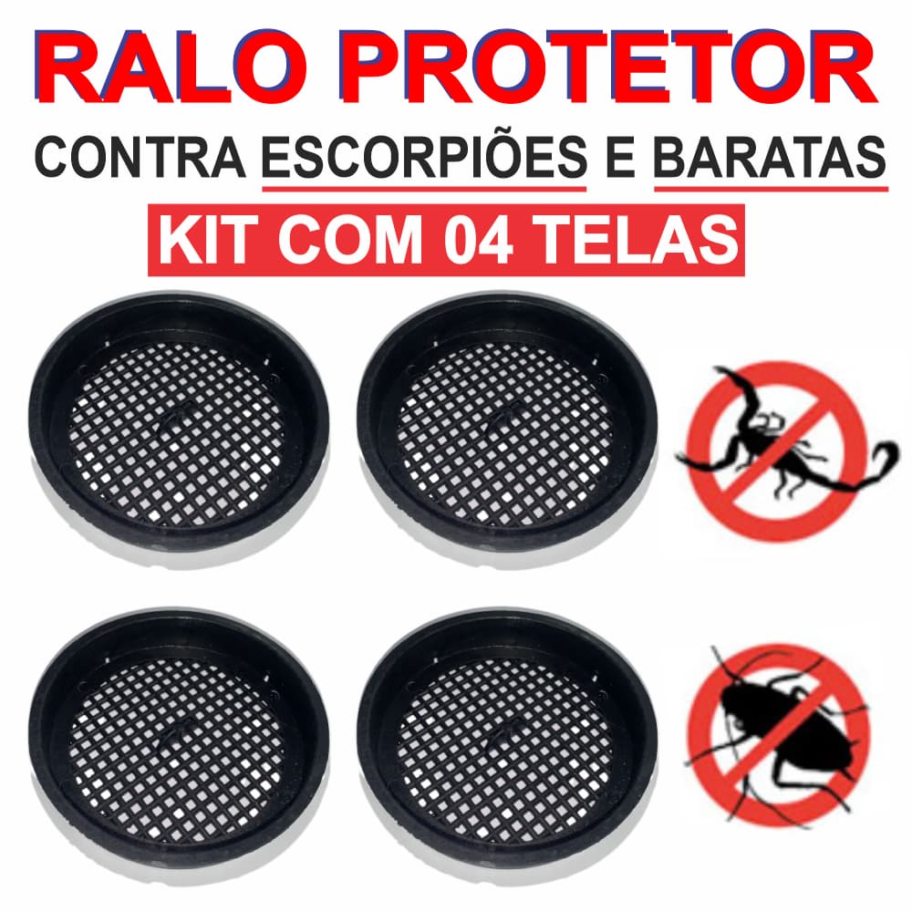 KIT 4 Telas De Ralo Protetor Contra Insetos Escorpião Dengue Barata 10cm ou 15cm Previne Entupimento