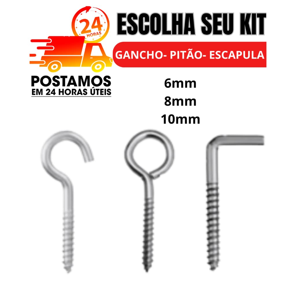 Gancho,  Gancho fechado  Pitao, Escapula 6mm 8mm 10mm até 50 unidades