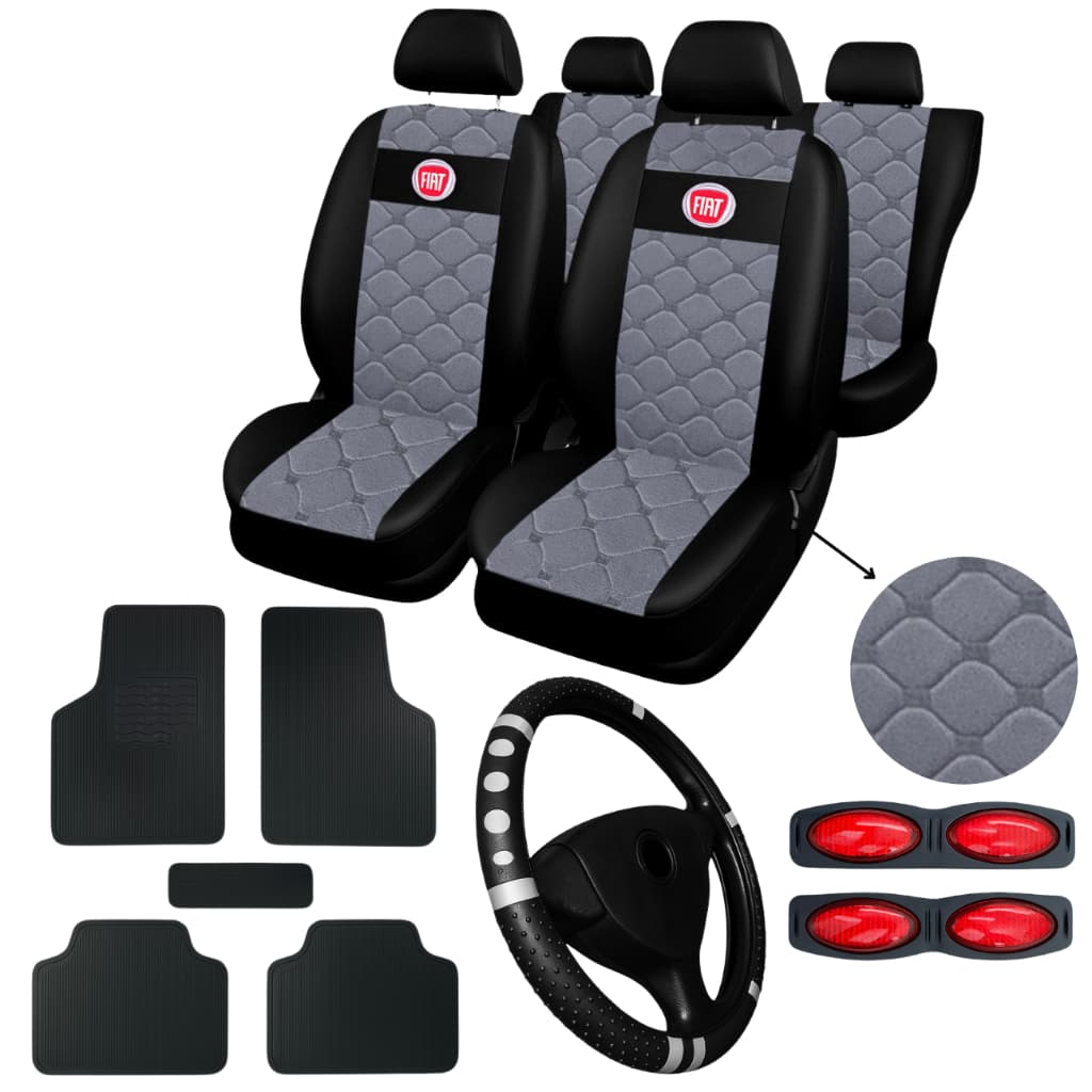 kit Capa Banco Carro Couro 3d  Fiat Idea 2006 2007 2008 2009 2010 2011 + tapete + capa de volante