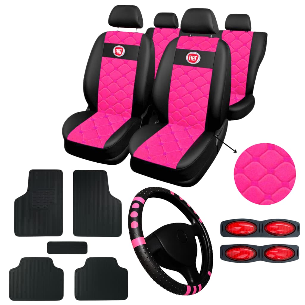kit Capa de Banco de carro Tecido/courino Fiat Uno Palio Siena + Capa de Volante + tapete de carro