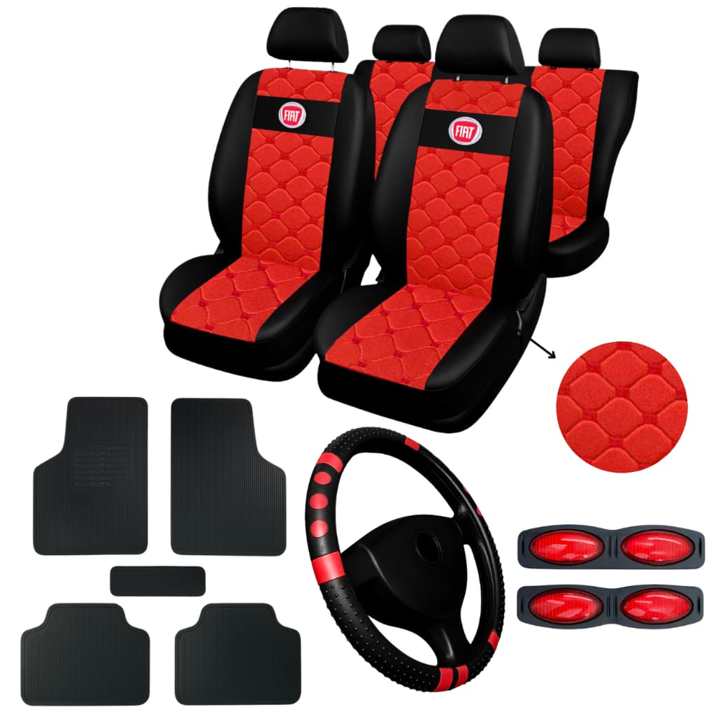 Uno Mille Fire Palio Siena Capa Banco Carro Automotivo Fiat Vermelho + tapete  carro + capa volante