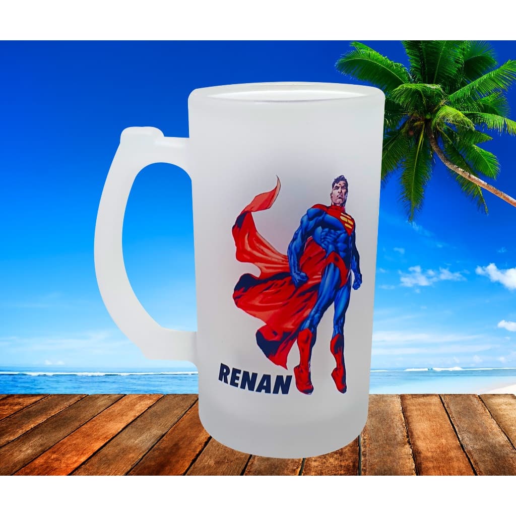 Caneca Vidro Personalizado Chopp Super-homem Superman