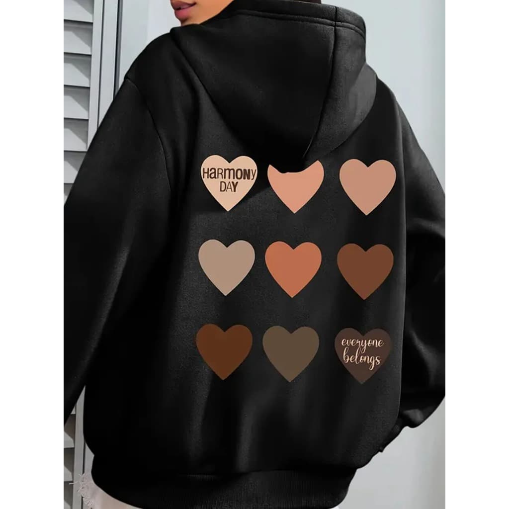 Moletom Aconchegante com Estampa de Coração - Pulôver Casual com Cordão Unisex, Perfeito para Outono & Inverno, Lavável